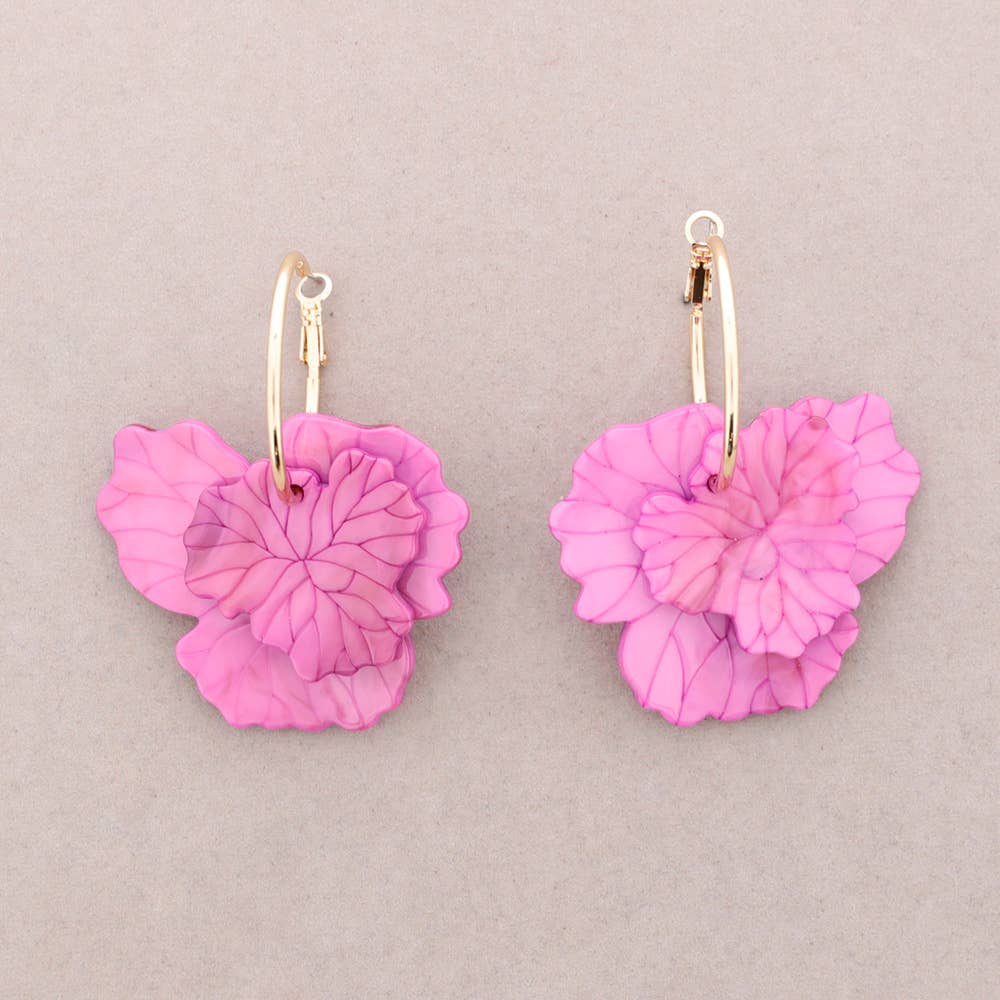 Resin Petals Hanging Hoop Earrings: Mauve