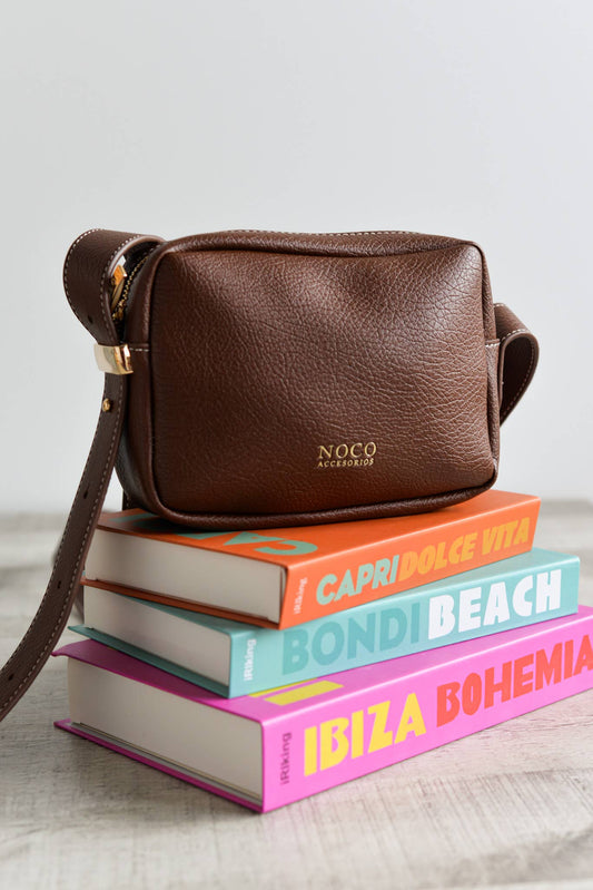 Vegan Leather Brown Adjustable Crossbody Bag