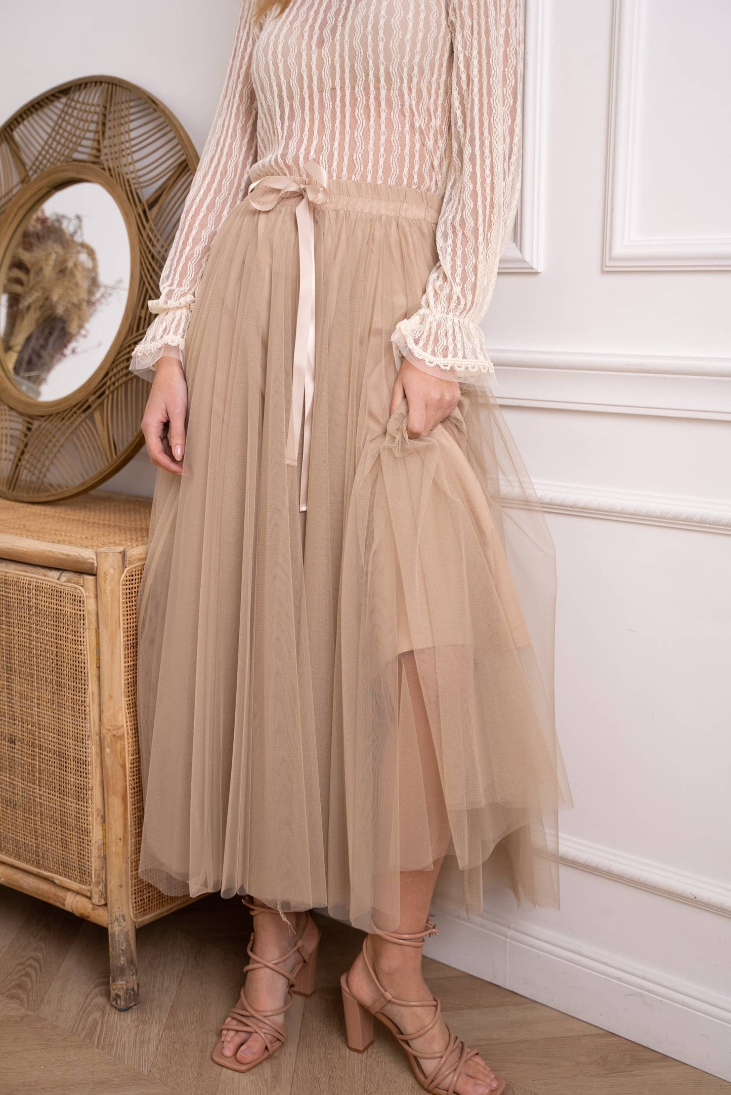 Aria long tulle skirt old rose