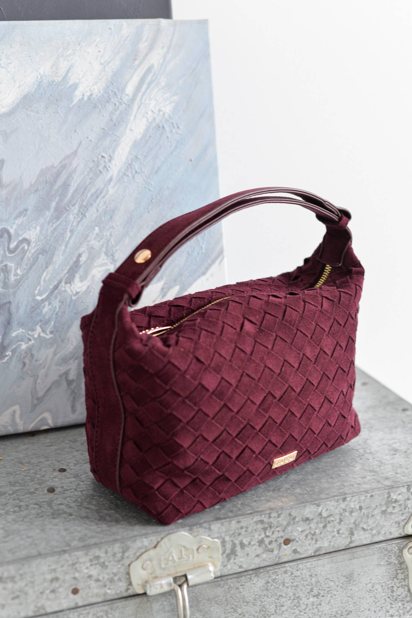 Purple Braided Suede Crossbody Bag