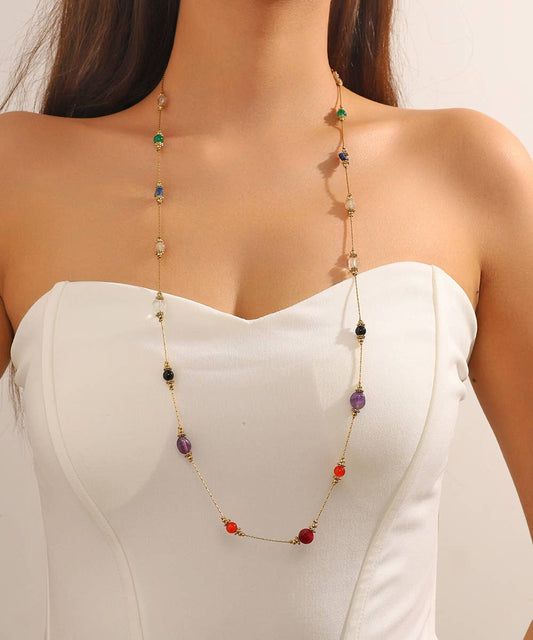 Gold Stainless Steel Necklace with Stones 25CA011