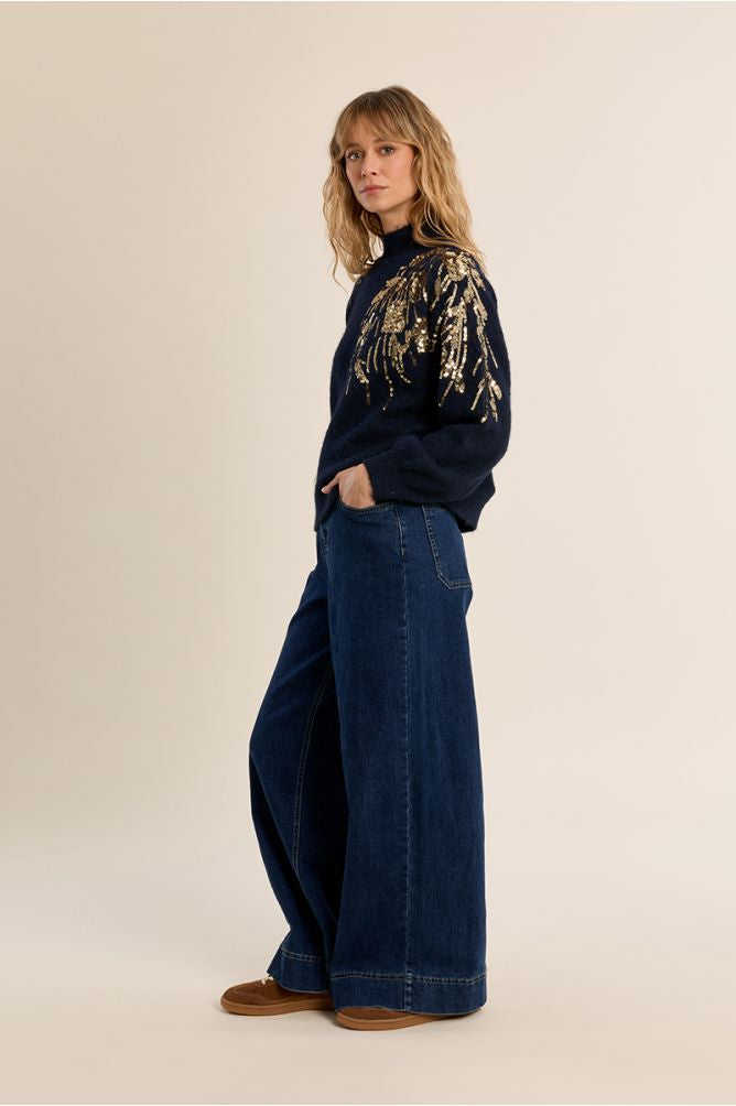 Navy sweater with embellishment