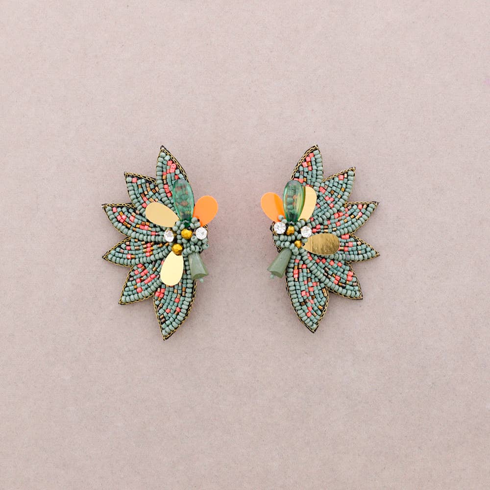 Wing Sequin Earrings: Green