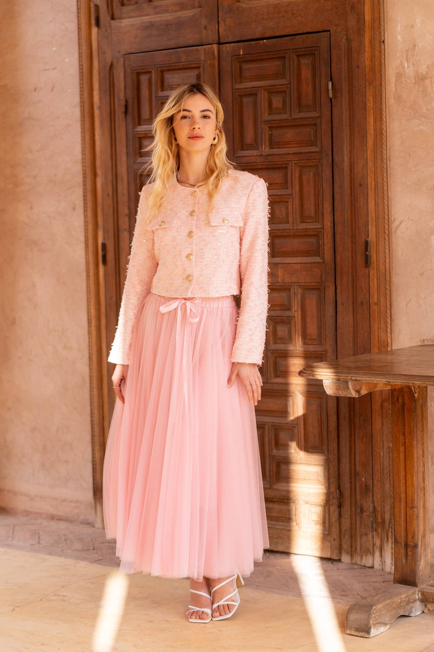 Aria long tulle skirt old rose