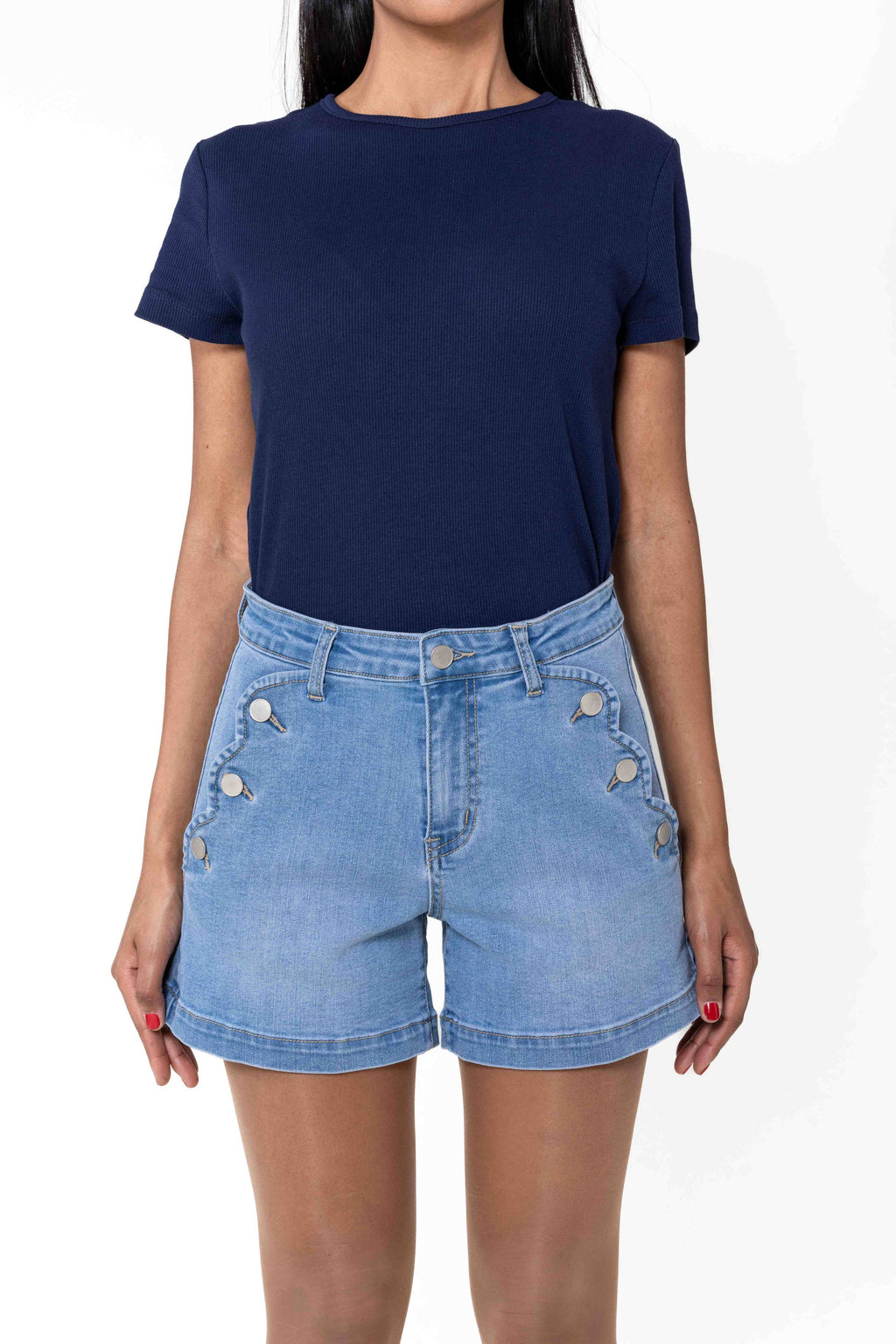 Denim High Waisted Stretch Denim Shorts Light Blue