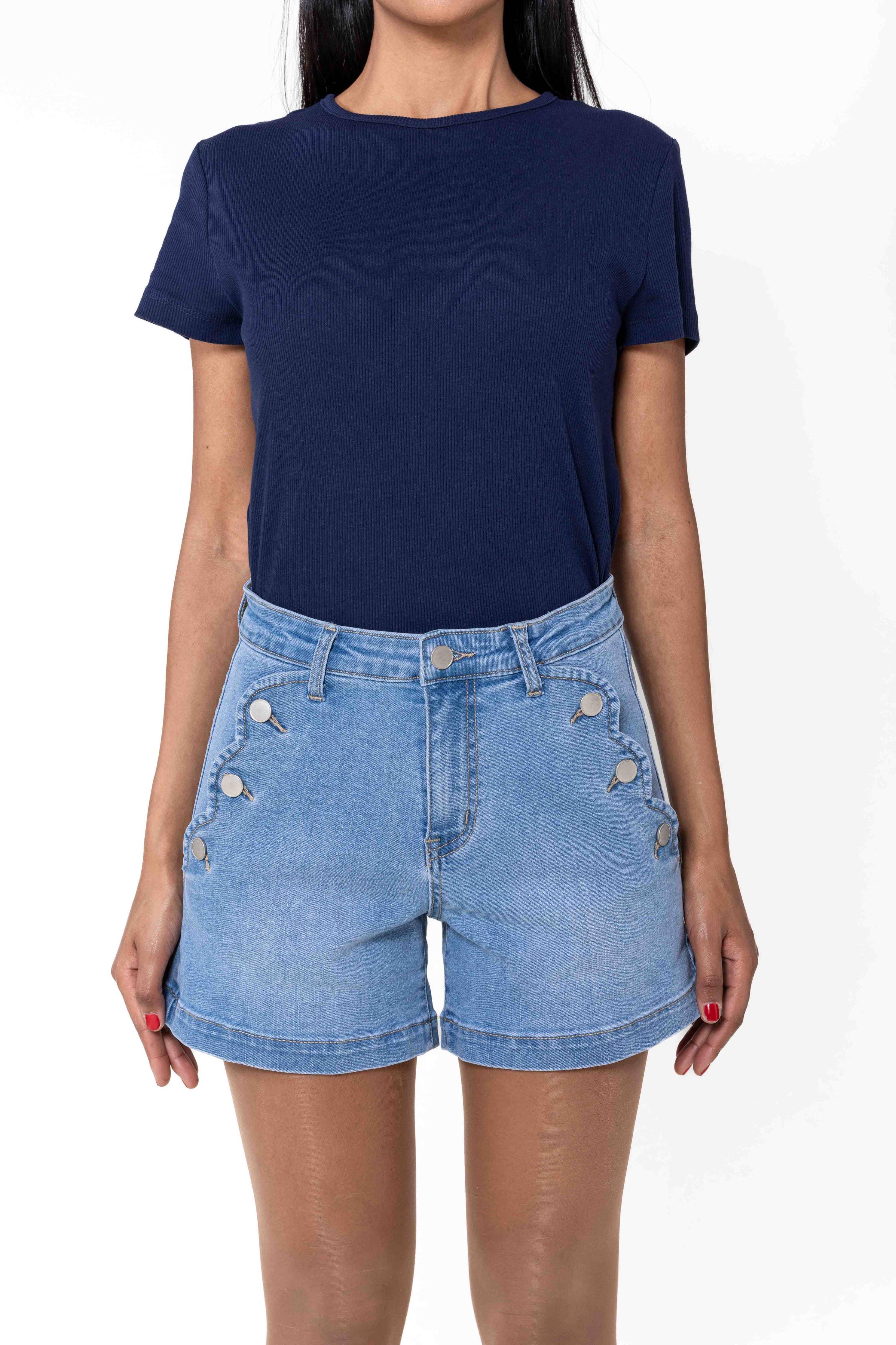 Denim High Waisted Stretch Denim Shorts Light Blue