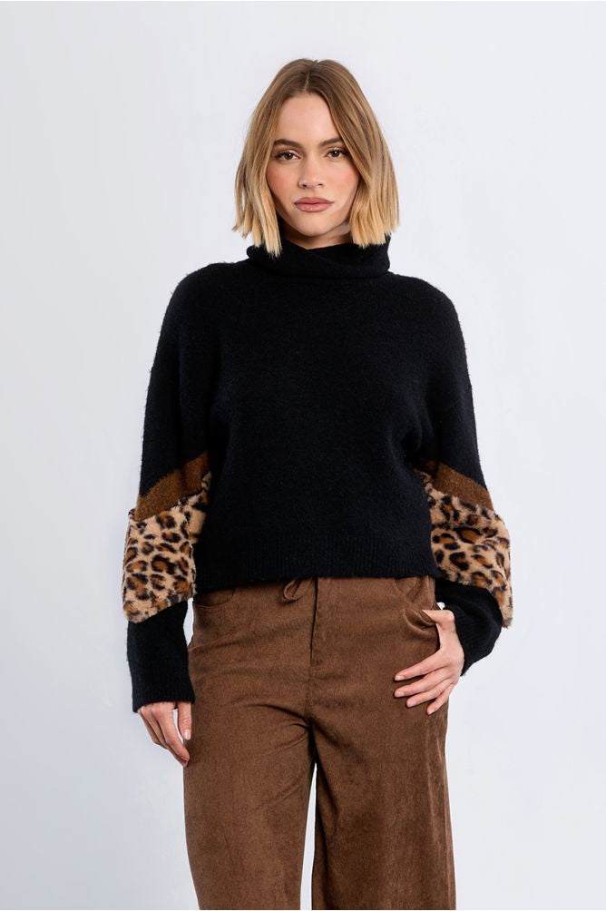 Leopard and knit mix sweater