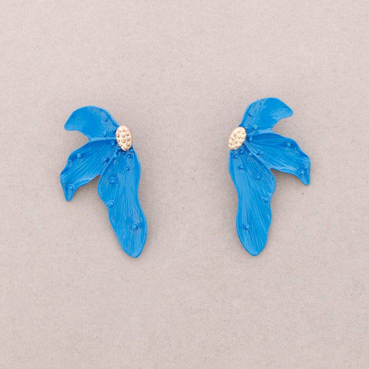 Half Flower Enamel Earrings: Turquoise