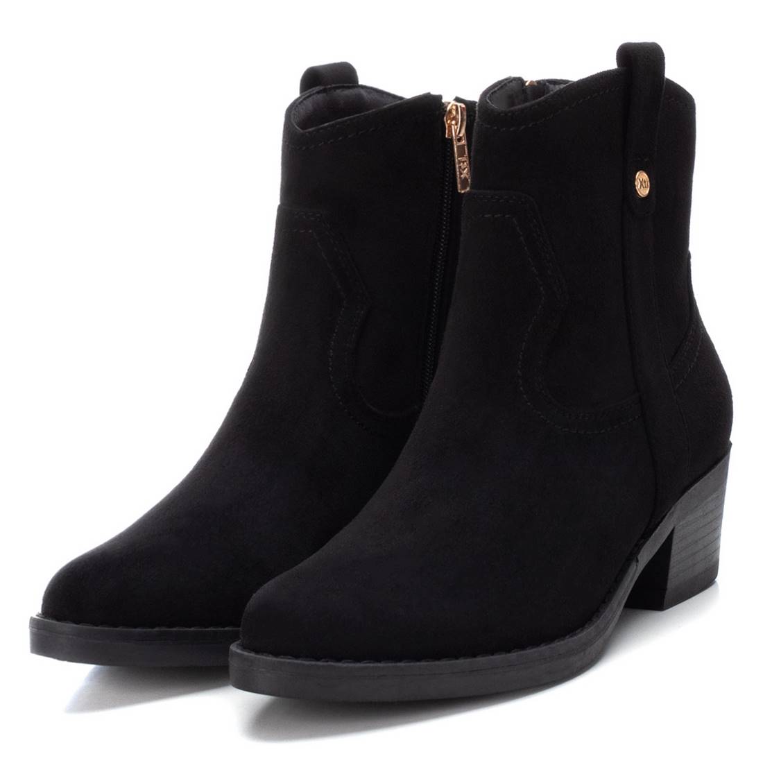 Cowboy ankle boot in black suedette