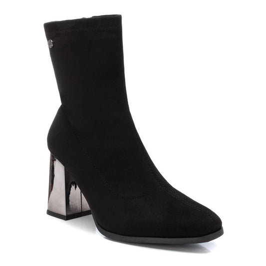 Suedette ankle boot with pewter heel