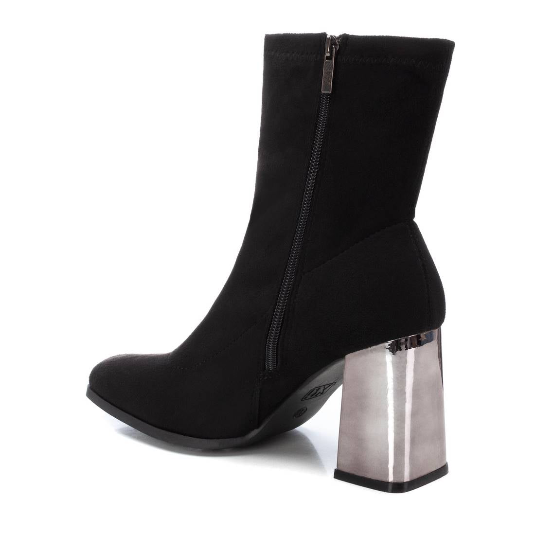 Suedette ankle boot with pewter heel