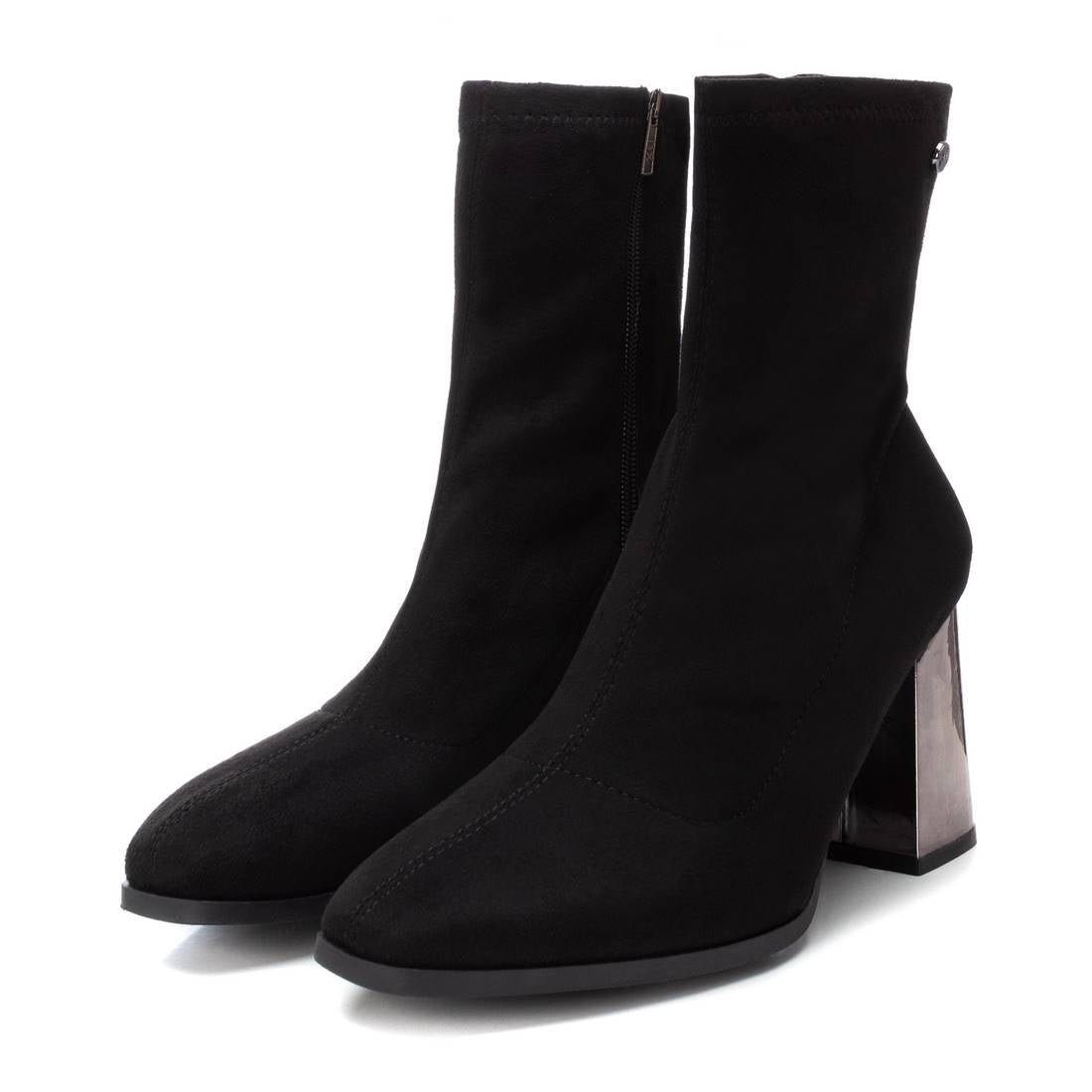 Suedette ankle boot with pewter heel