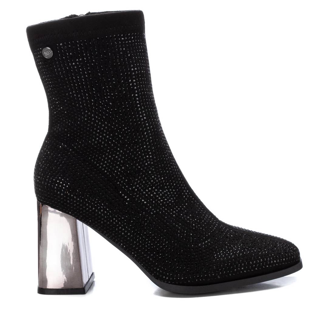 Suedette ankle boot with pewter heel