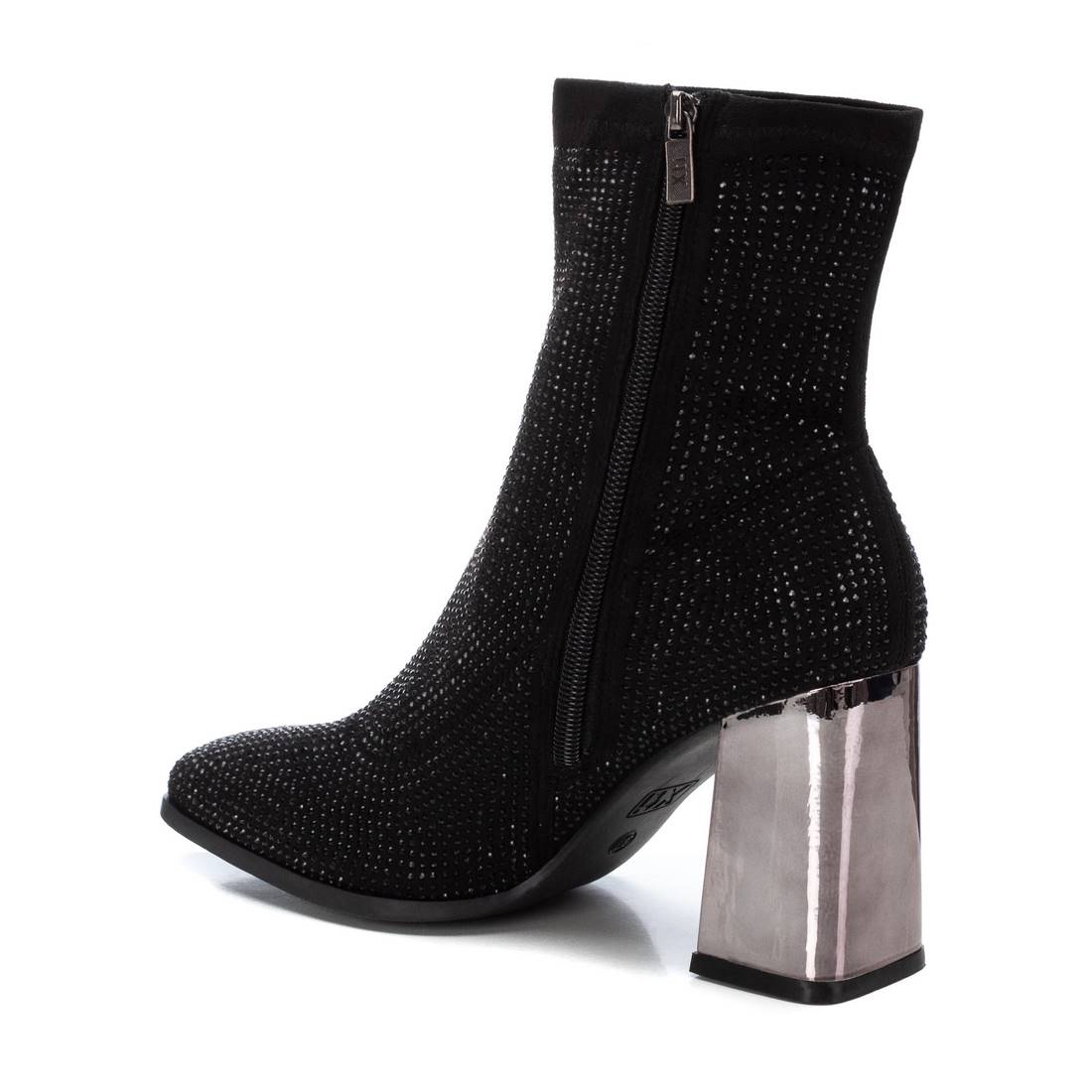 Suedette ankle boot with pewter heel