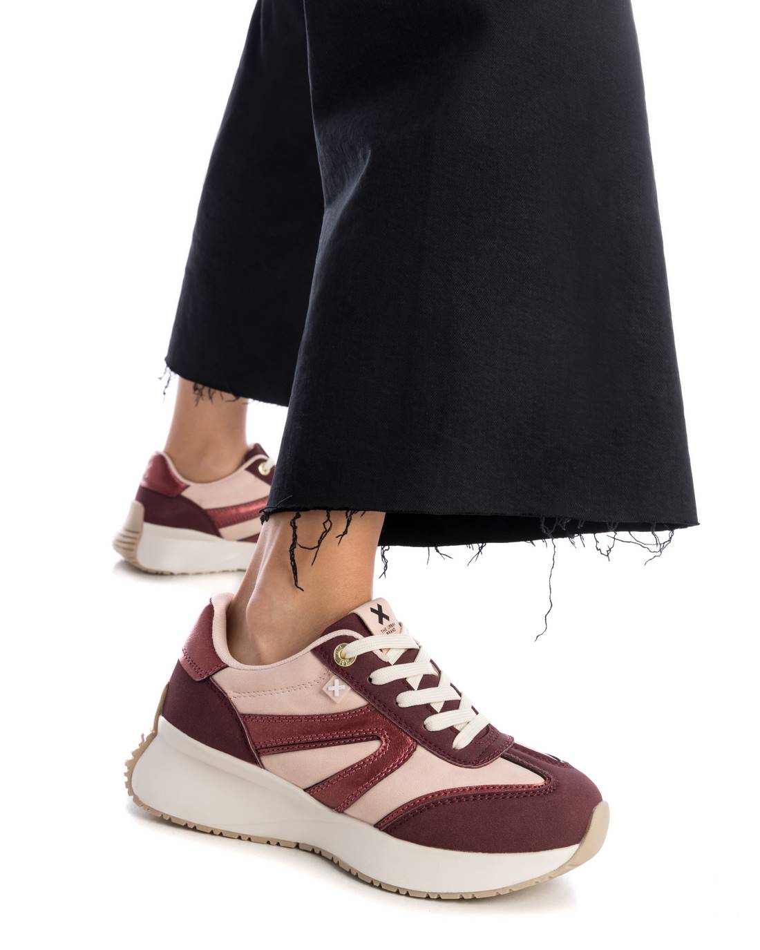 Burgundy mixed media trainer