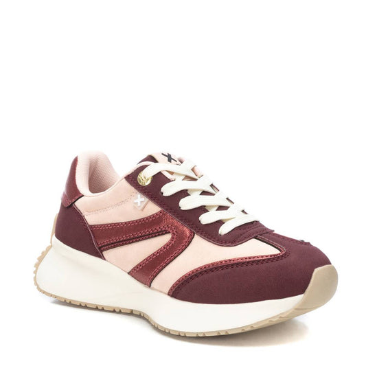 Burgundy mixed media trainer