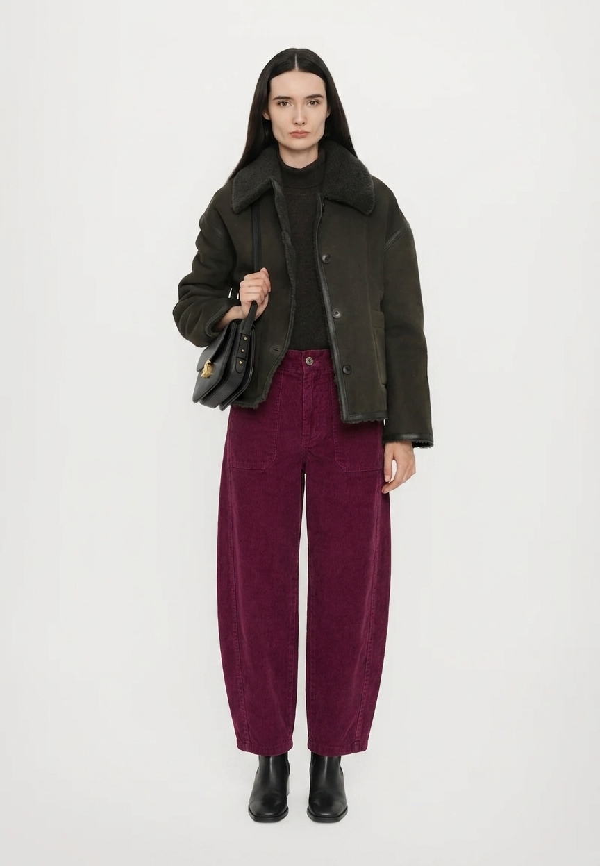 Casual fine-wale corduroy pants with a barrel-leg cut: Anthracite