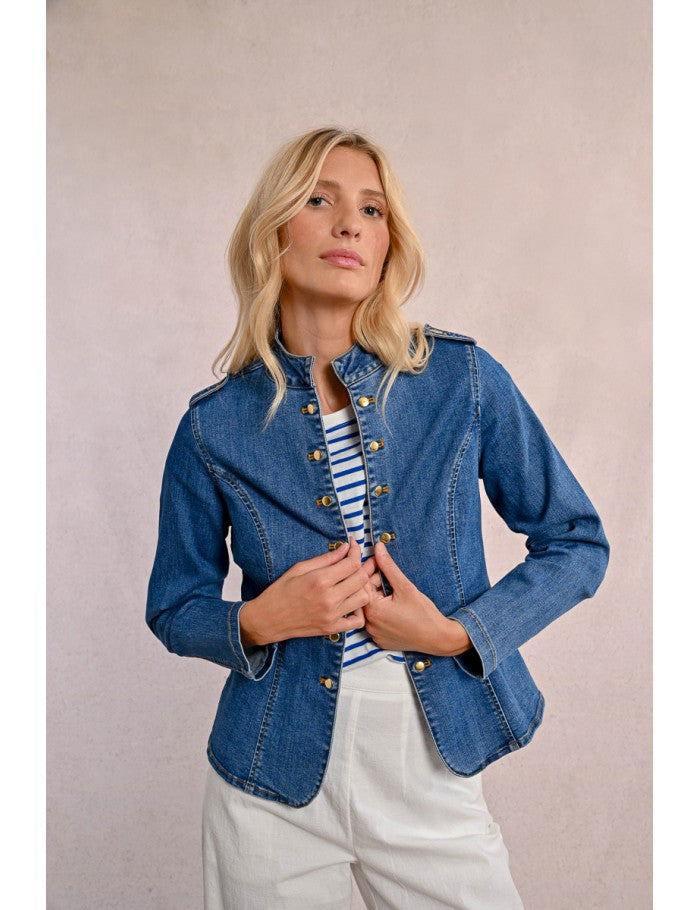 Open front denim jacket