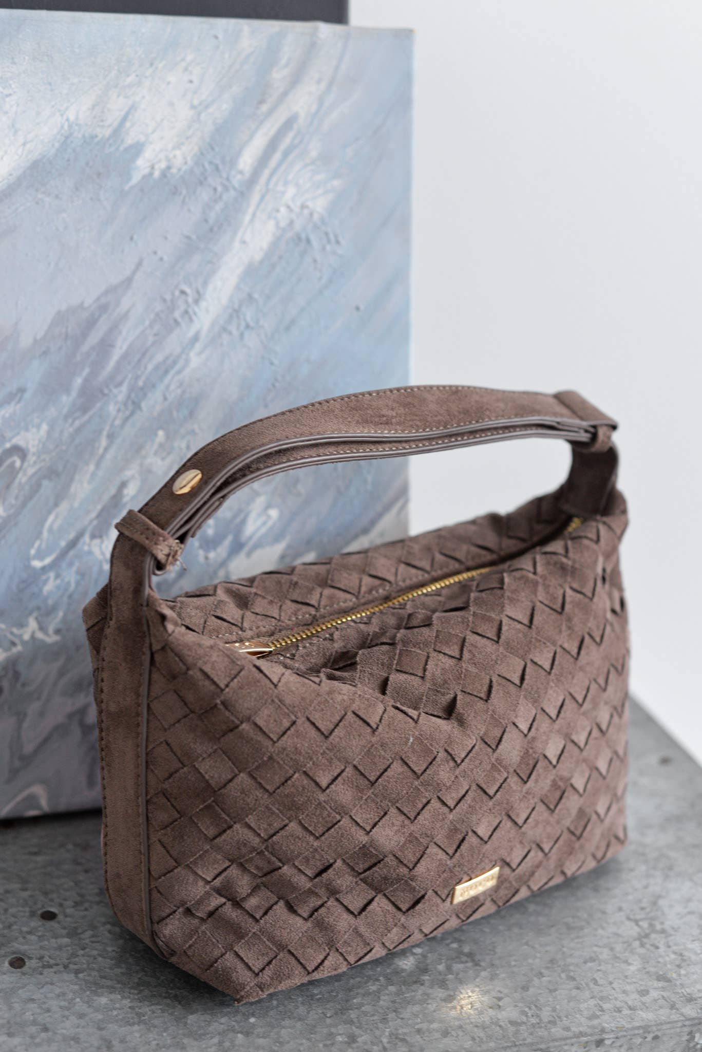 Brown Braided Suede Crossbody Bag