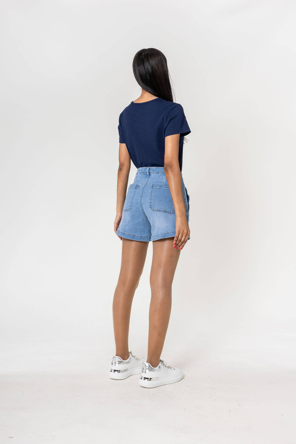 Denim High Waisted Stretch Denim Shorts Light Blue