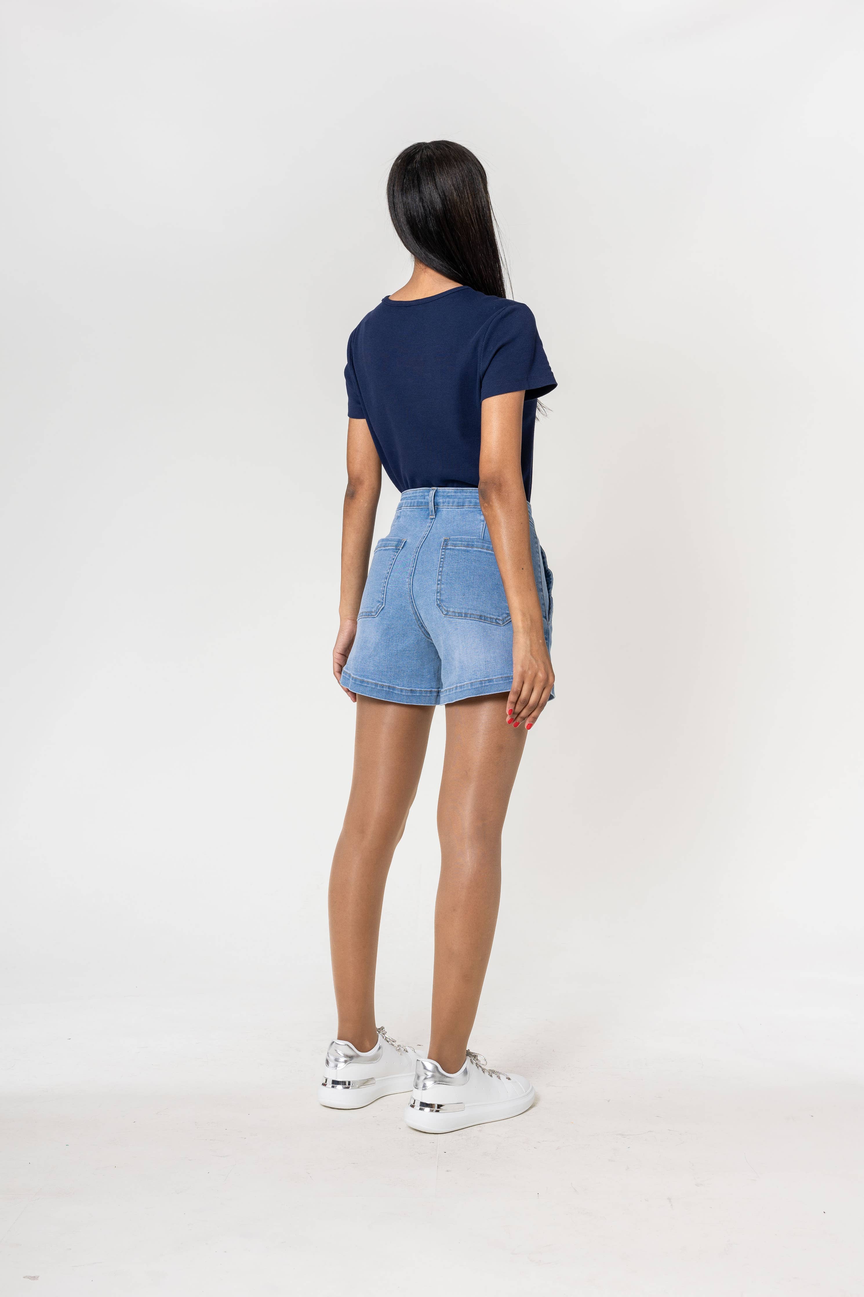 Denim High Waisted Stretch Denim Shorts Light Blue