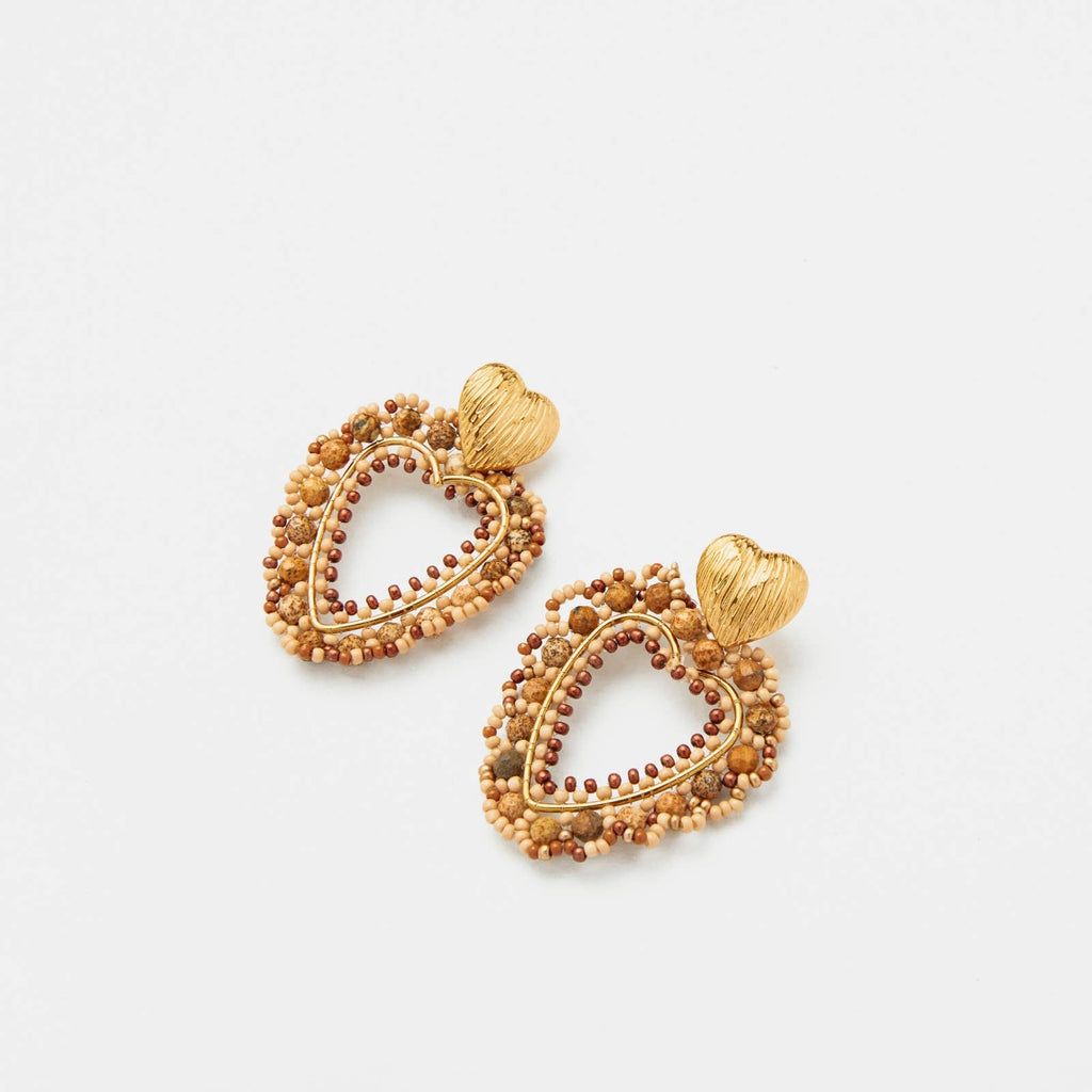 Arianna Heart Drop Earrings: Brown