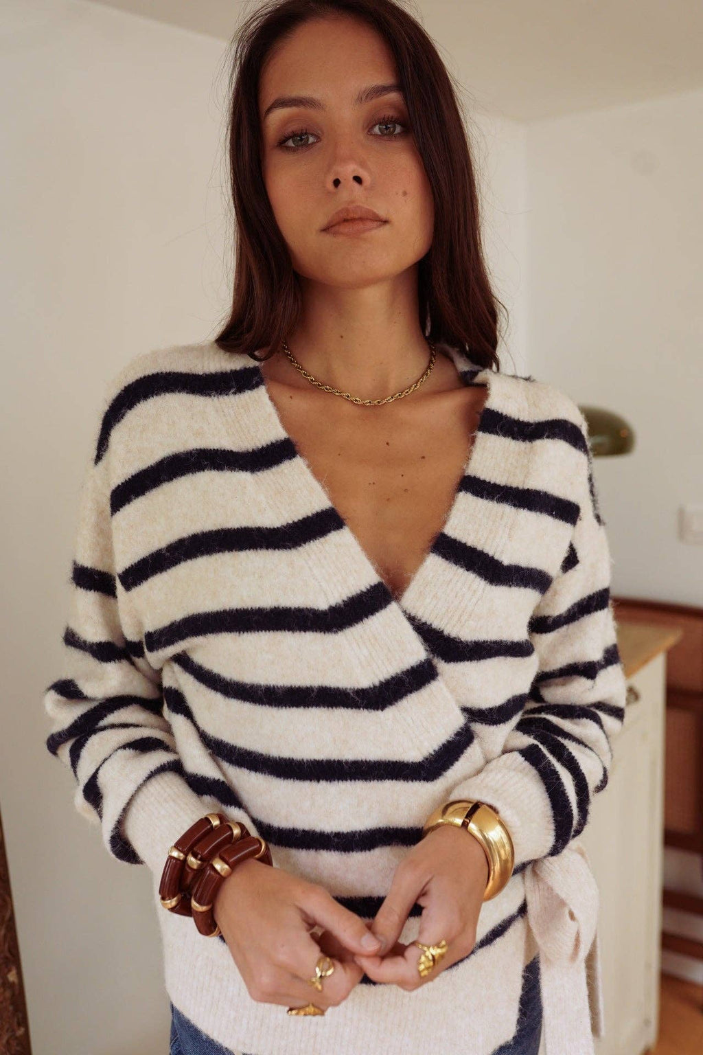 Maille Laureen: Beige - Marine