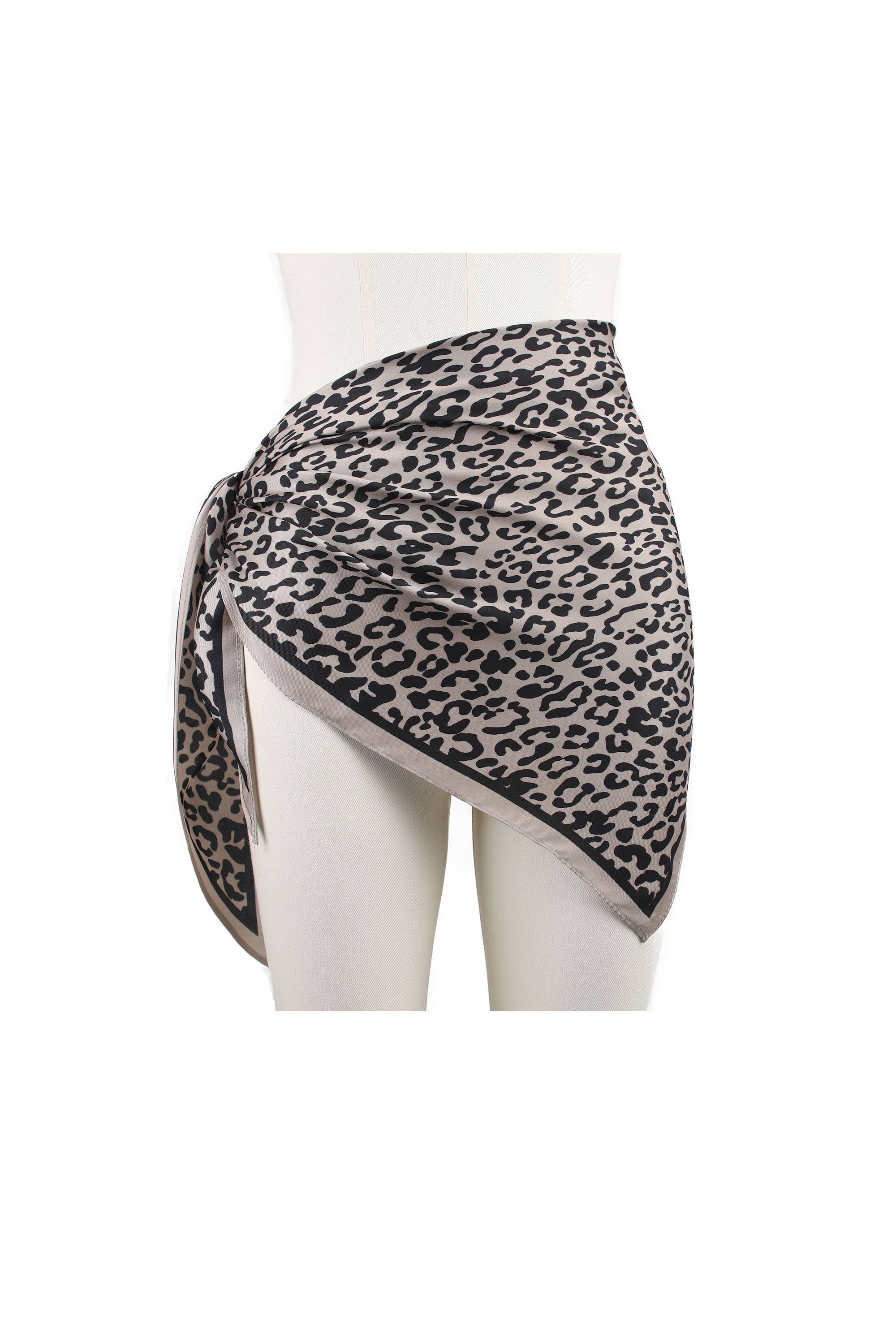 TRIANGLE SCARF LEOPARD-PRINT SILK-TOUCH: Taupe