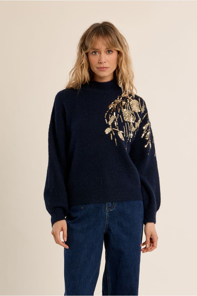 Navy sweater with embellishment