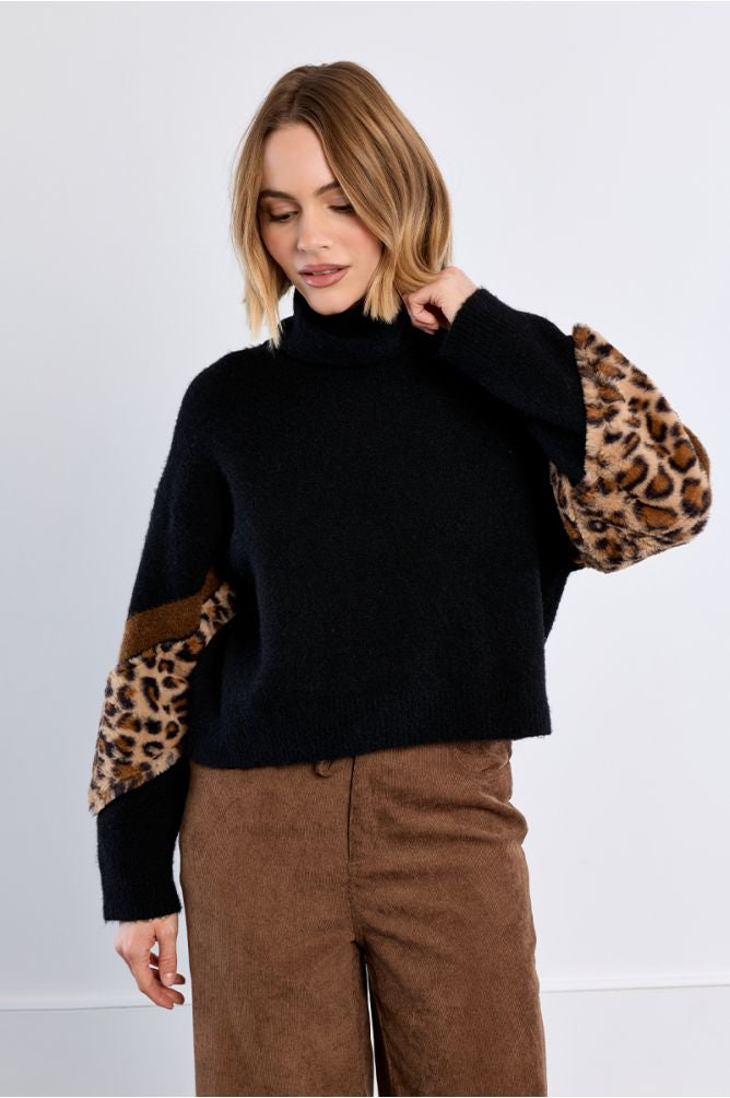 Leopard and knit mix sweater