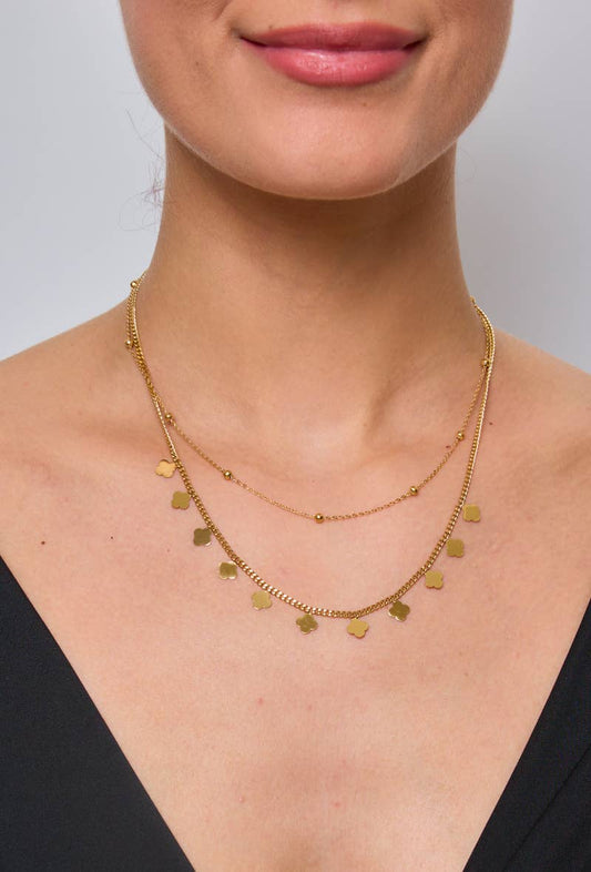 Stainless steel double chain necklace: Gold