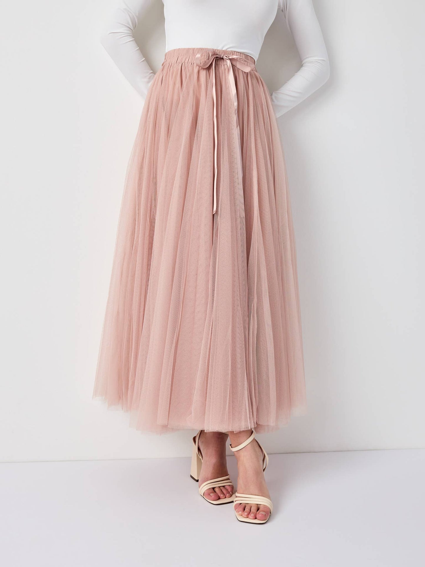 Aria long tulle skirt old rose