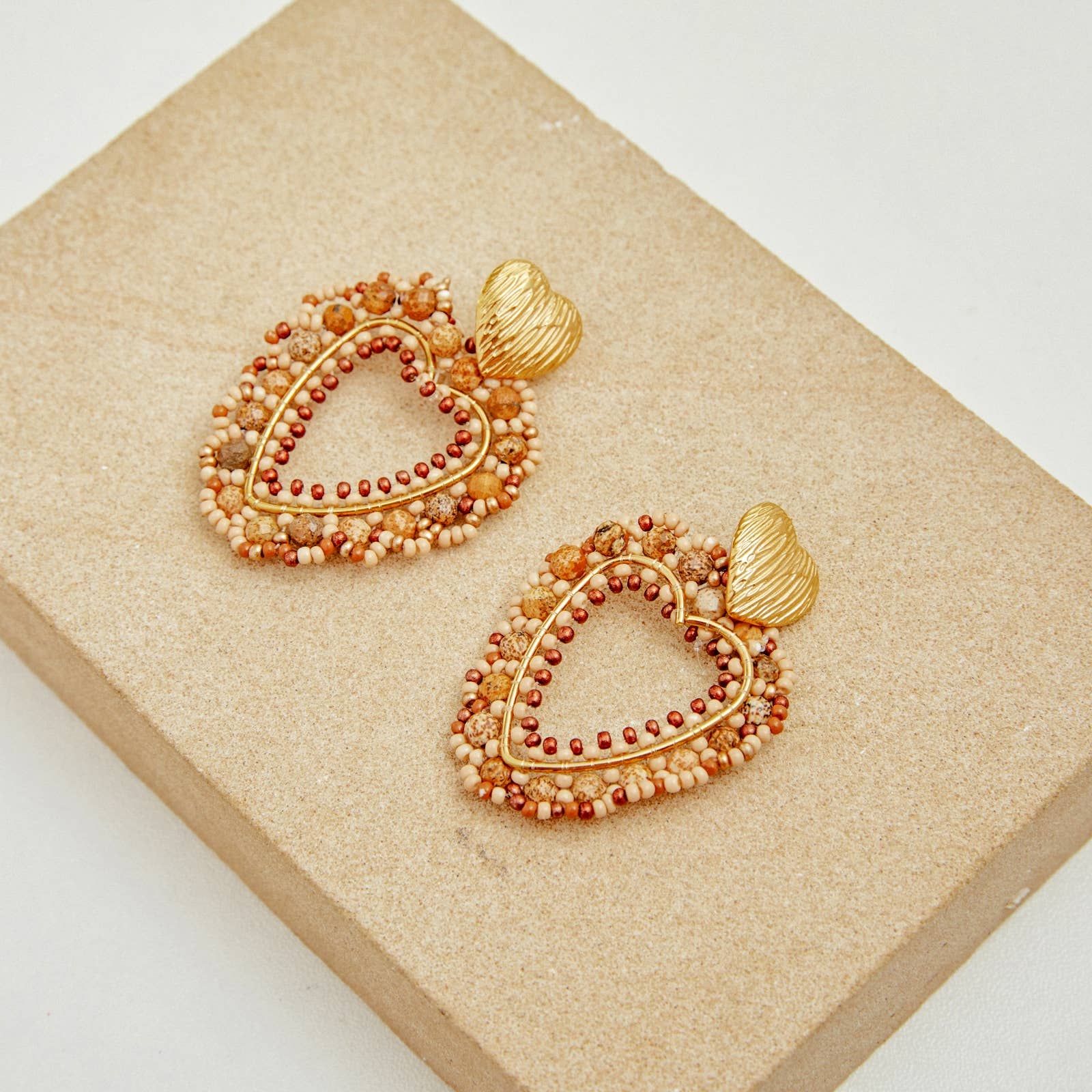 Arianna Heart Drop Earrings: Brown