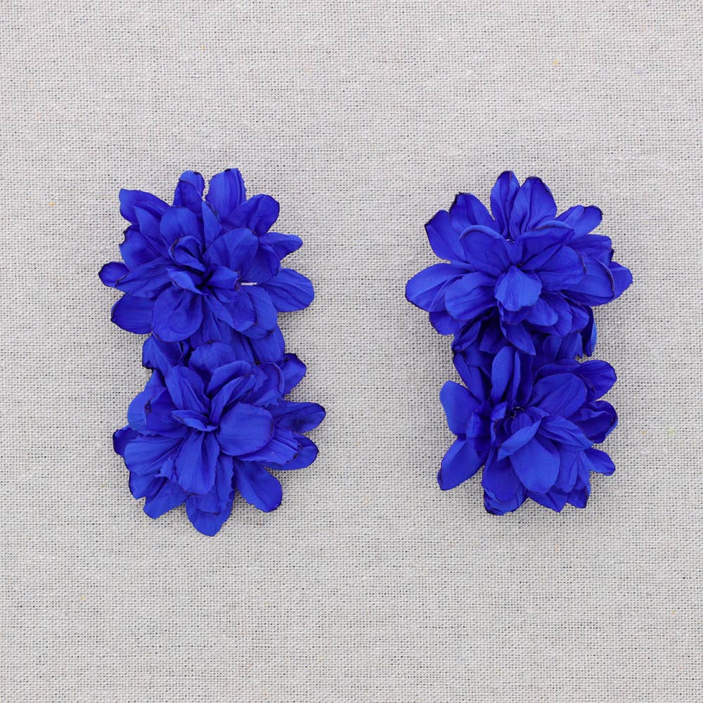 Double Steel Flower Fabric Earrings: Electric blue