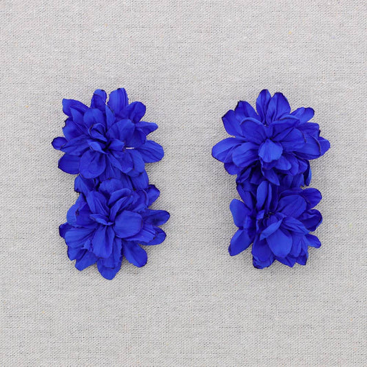 Double Steel Flower Fabric Earrings: Electric blue