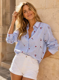 Striped 100% Cotton Shirt with Cherry Embroidery Blue