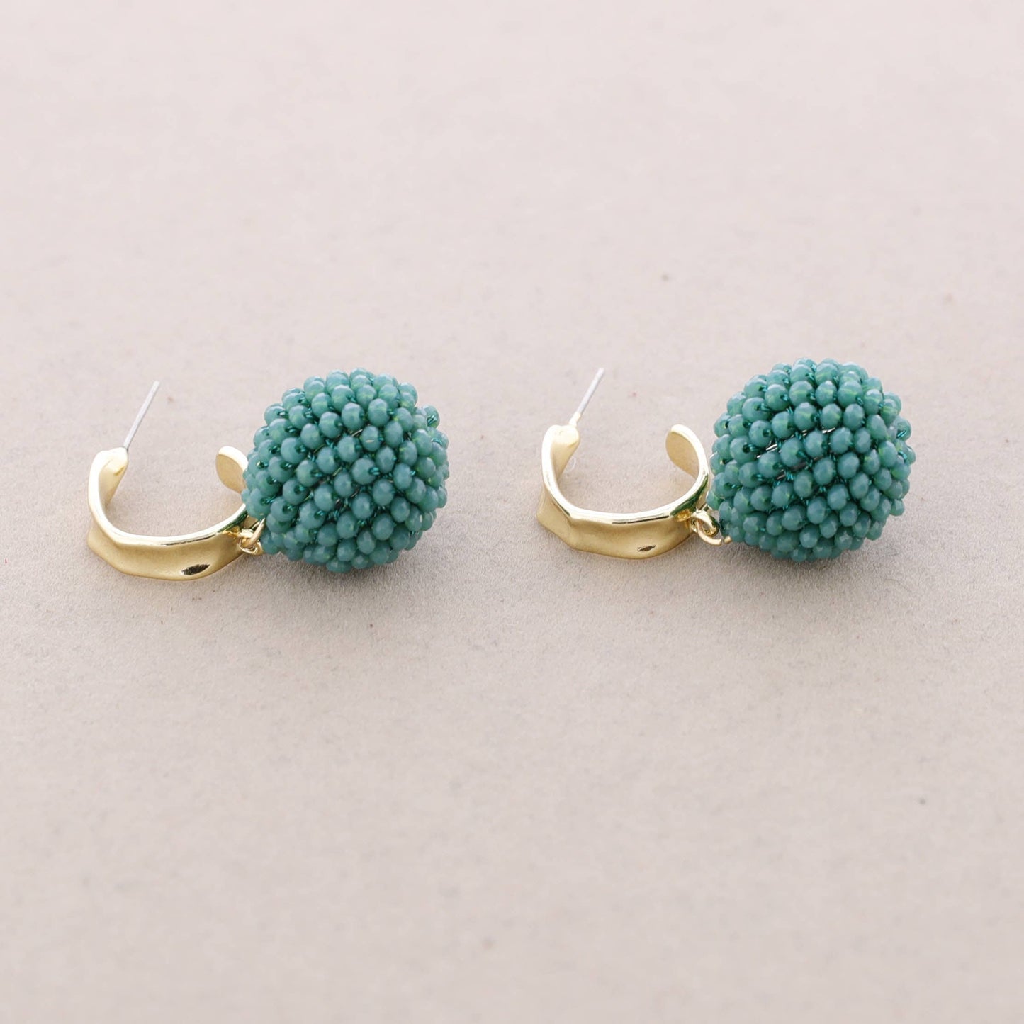 Faceted Crystal Ball Hanging Hoop Earrings: Green