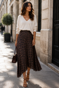Long flowing asymmetrical skirt: Brown leopard