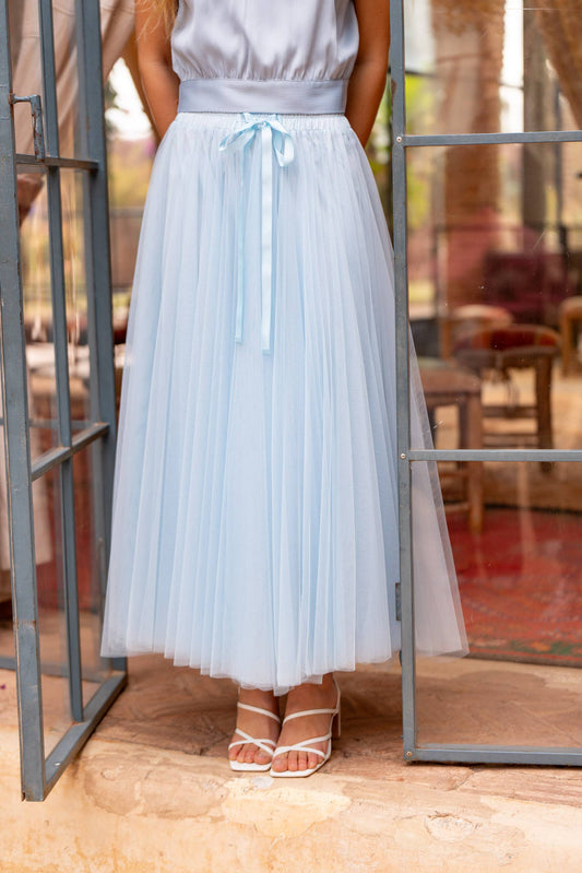 Aria long tulle skirt sky Blue