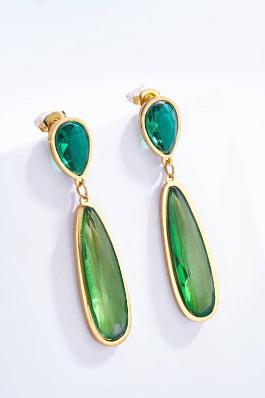 Stainless Steel Hanging Earrings: Green