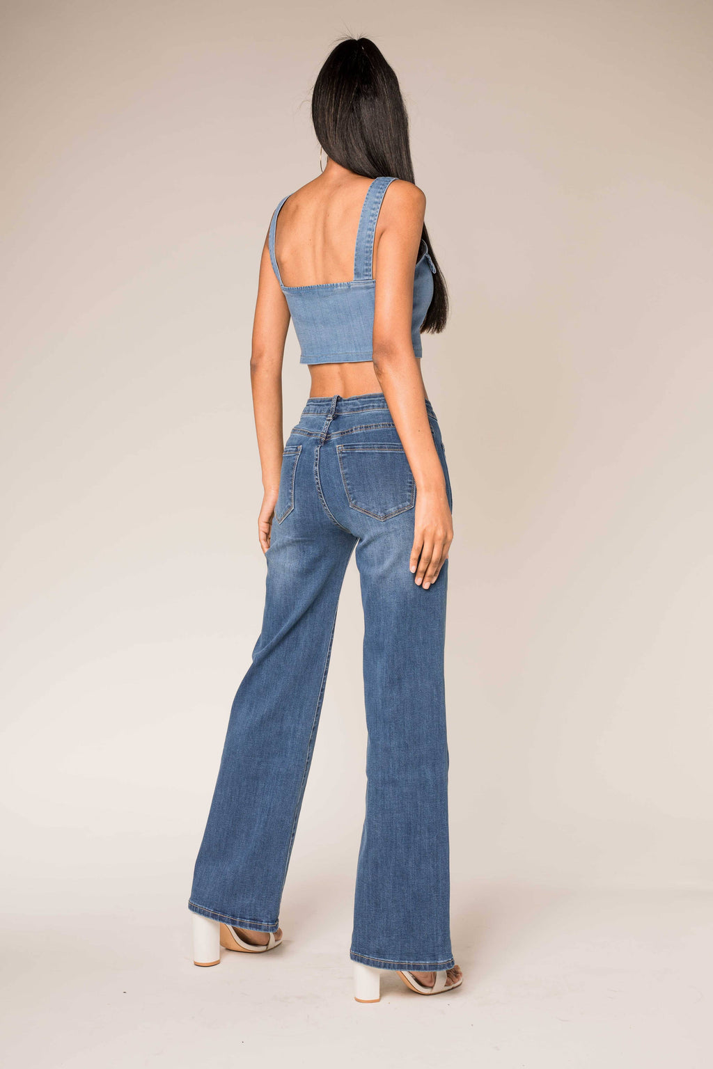 Wide high waist stretch Flare jeans: Bruise
