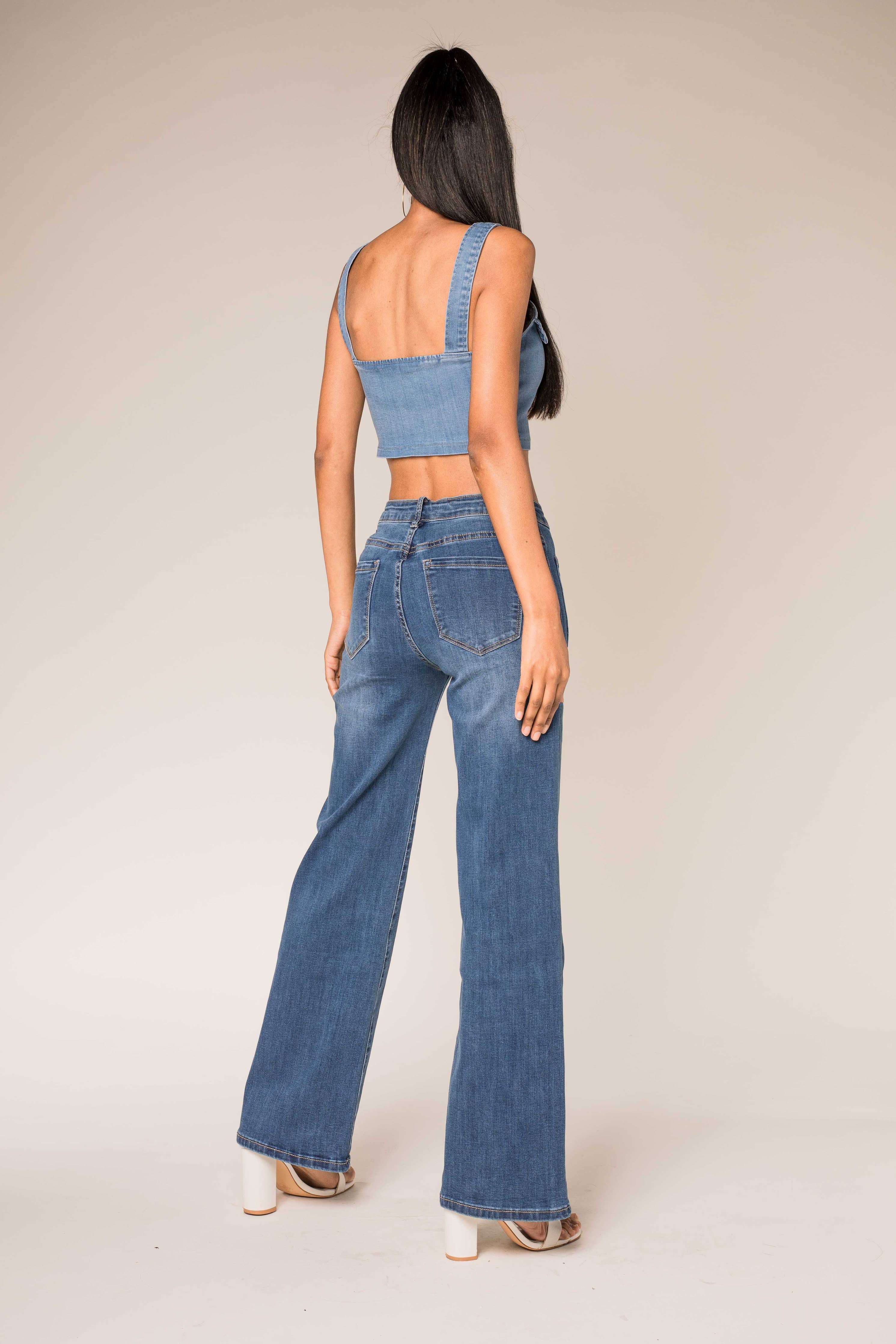 Wide high waist stretch Flare jeans: Bruise