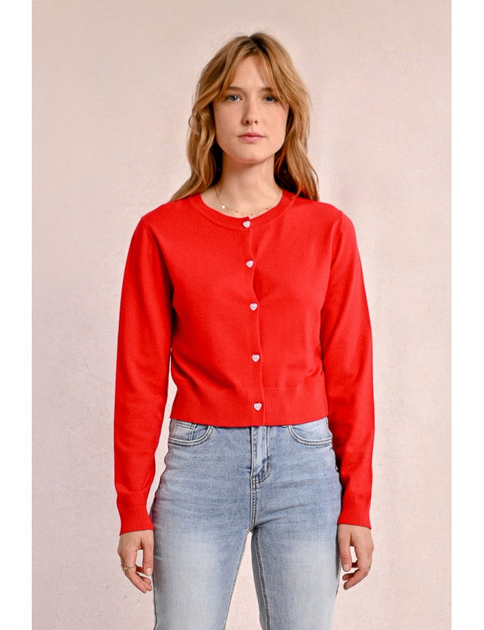 Light button front Cardi in red