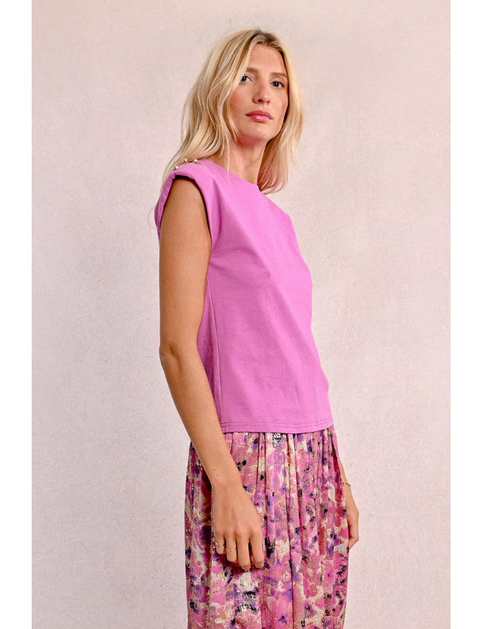 Pink t shirt with padded shoulders