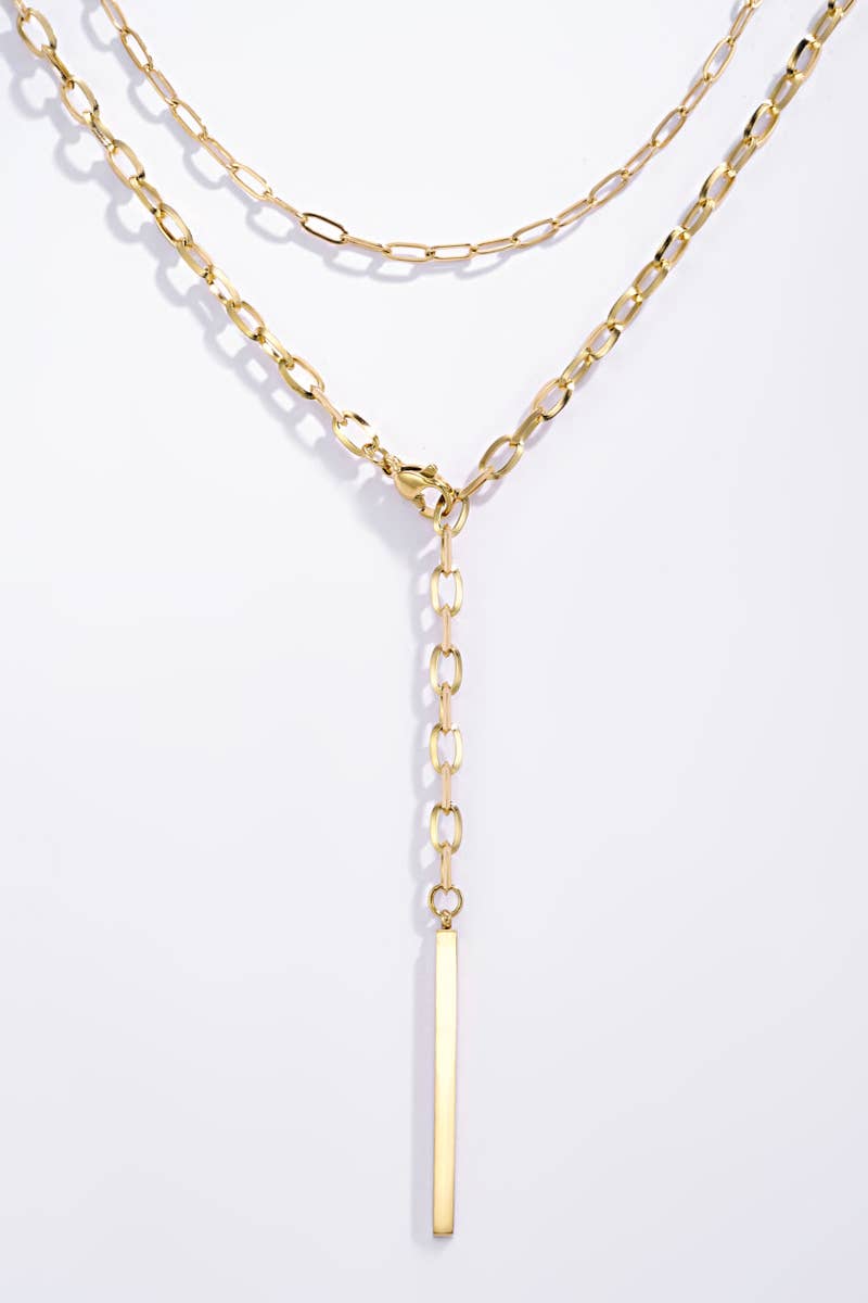 Stainless steel double Y necklace: Yellow gold