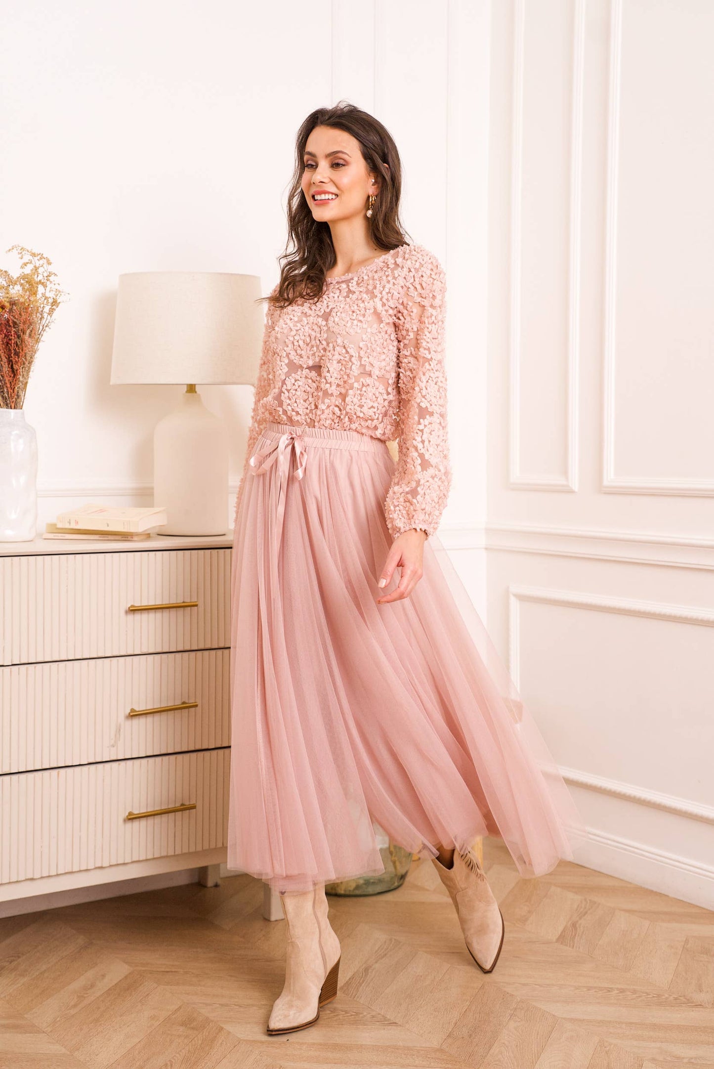 Aria long tulle skirt old rose