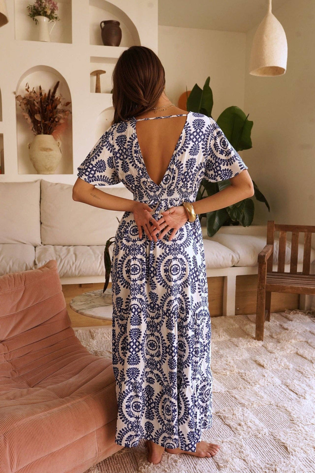 Rhéa dress: White - Blue