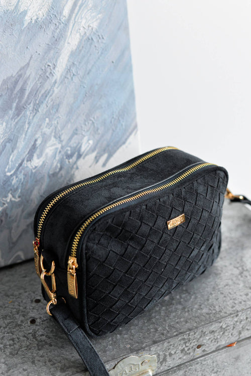 Blue Braided Suede Crossbody Bag