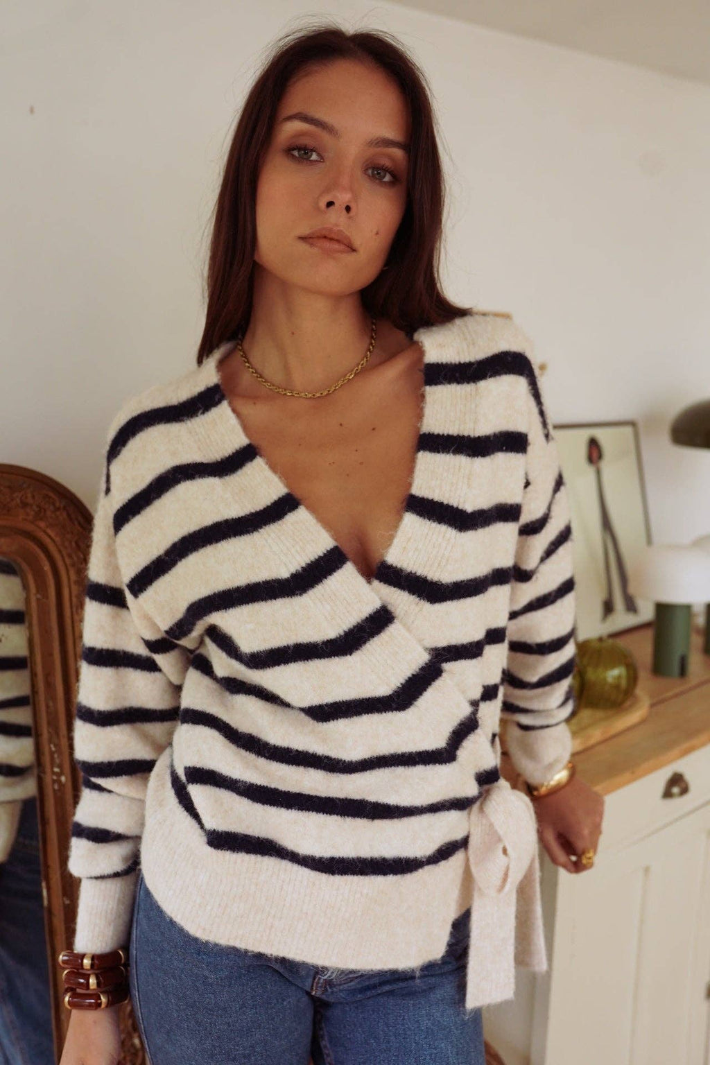 Maille Laureen: Beige - Marine