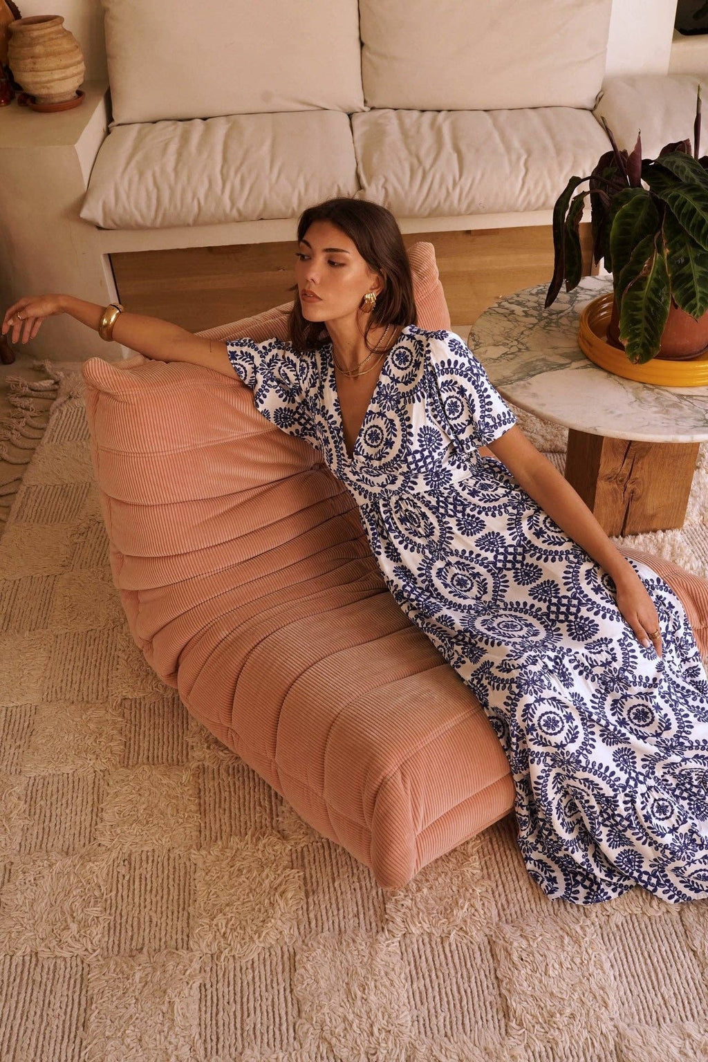 Rhéa dress: White - Blue